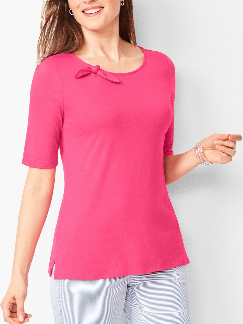Talbots Pima Cotton Crew Neck T-shirt Bow Pink Medium